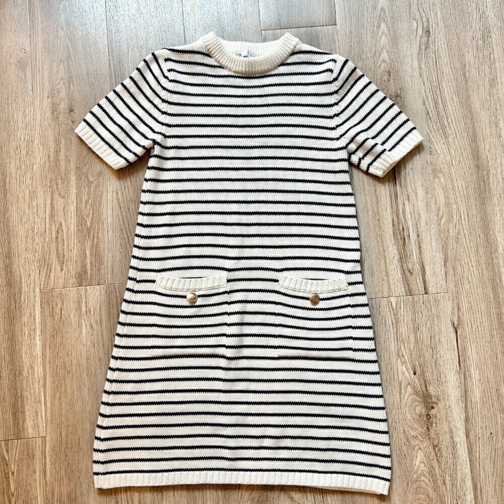 Zara White and Black Striped Knit Sweater Dress Size S NWOT - Picture 3 of 9